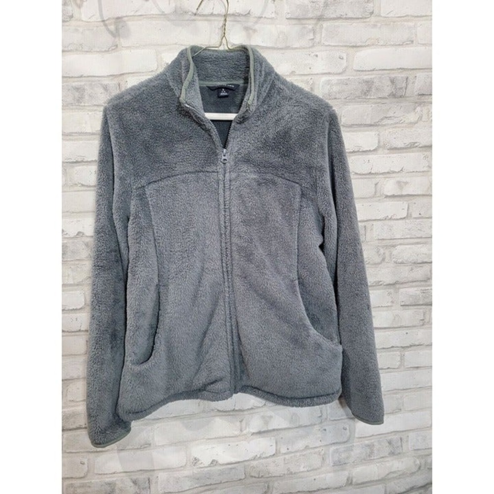 Lands End Gray Fleece Full Zip Jacket Womens‎ S Small 6-8 EUC 4 Pockets